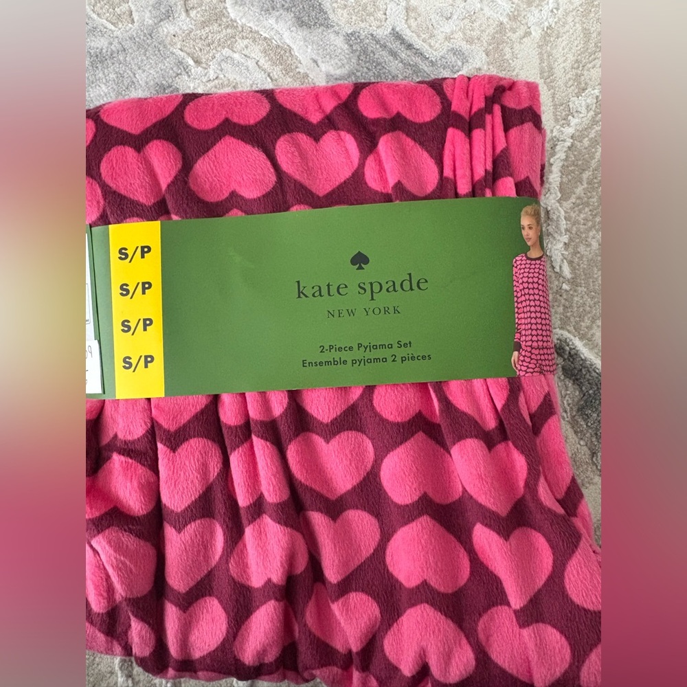 Kate Spade New York Heart Print Pajama Set Pink Burgundy 2PC Size Small NWT